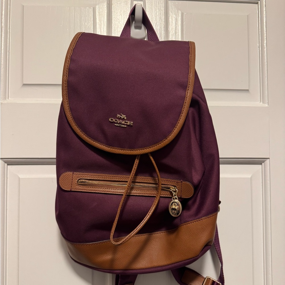 Coach Plum and Tan Backpack